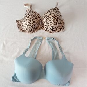 Victoria's Secret Lot of 2 Lined Demi Bras 36DD Blue Incredible and Animal Print